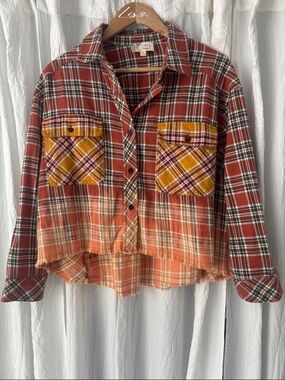 Oli & Hali Rust and Mustard Plaid Cropped Button-Up Shirt